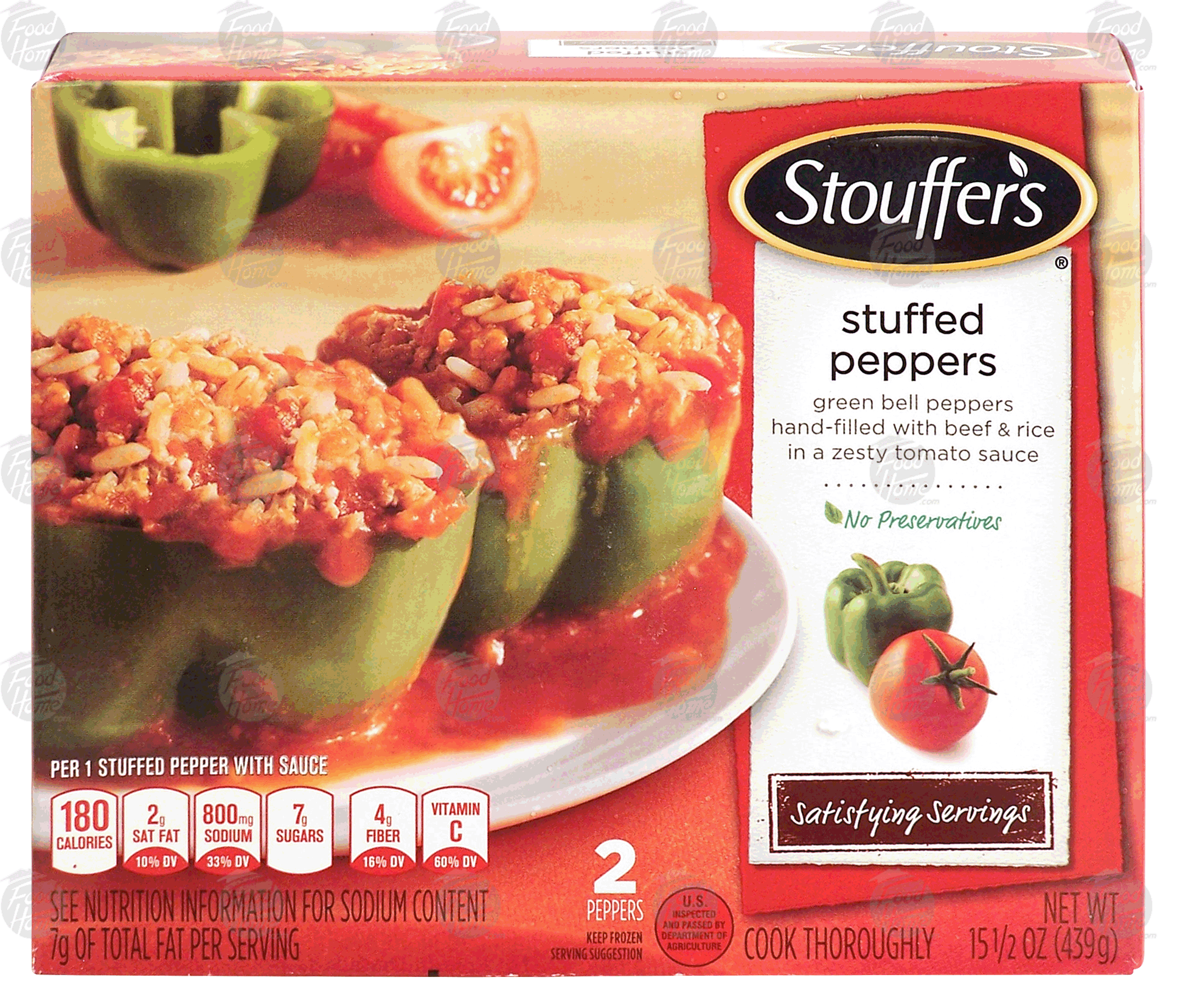 Stouffer's Stuffed Peppers green bell peppers hand-filled with beef & rice in a zesty tomato sauce, 2 peppers Full-Size Picture